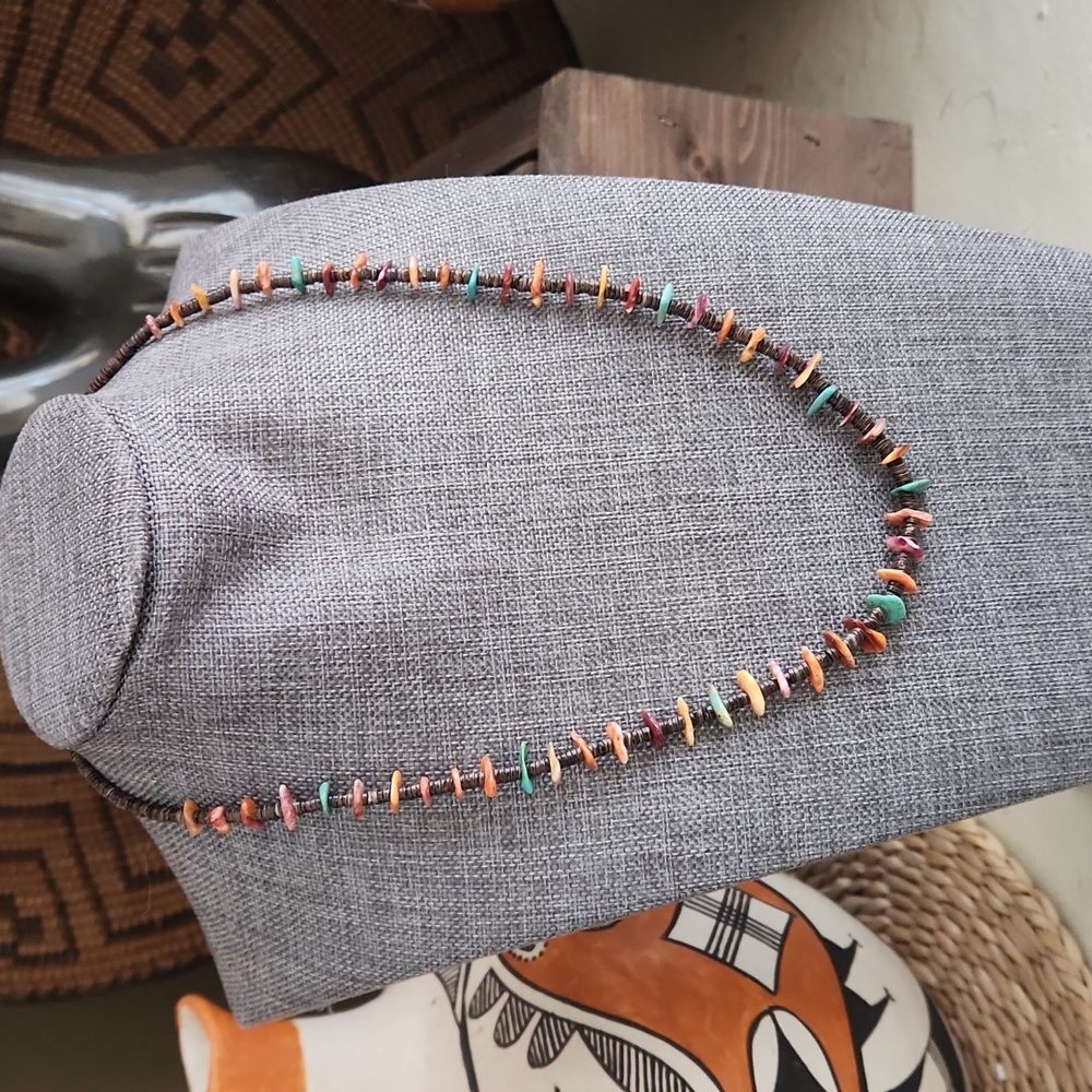 Native American Santo Domingo Handmade Turquoise, Spiny, & Heishi Necklace 💙🧡